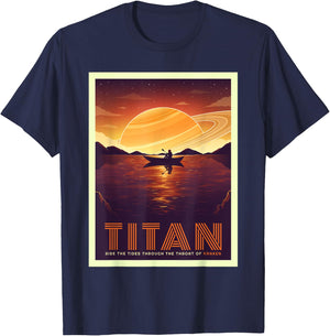 Retro Space Tourism Titan Kayak Saturn Kayaking T-Shirt - T-Shirt | Navy