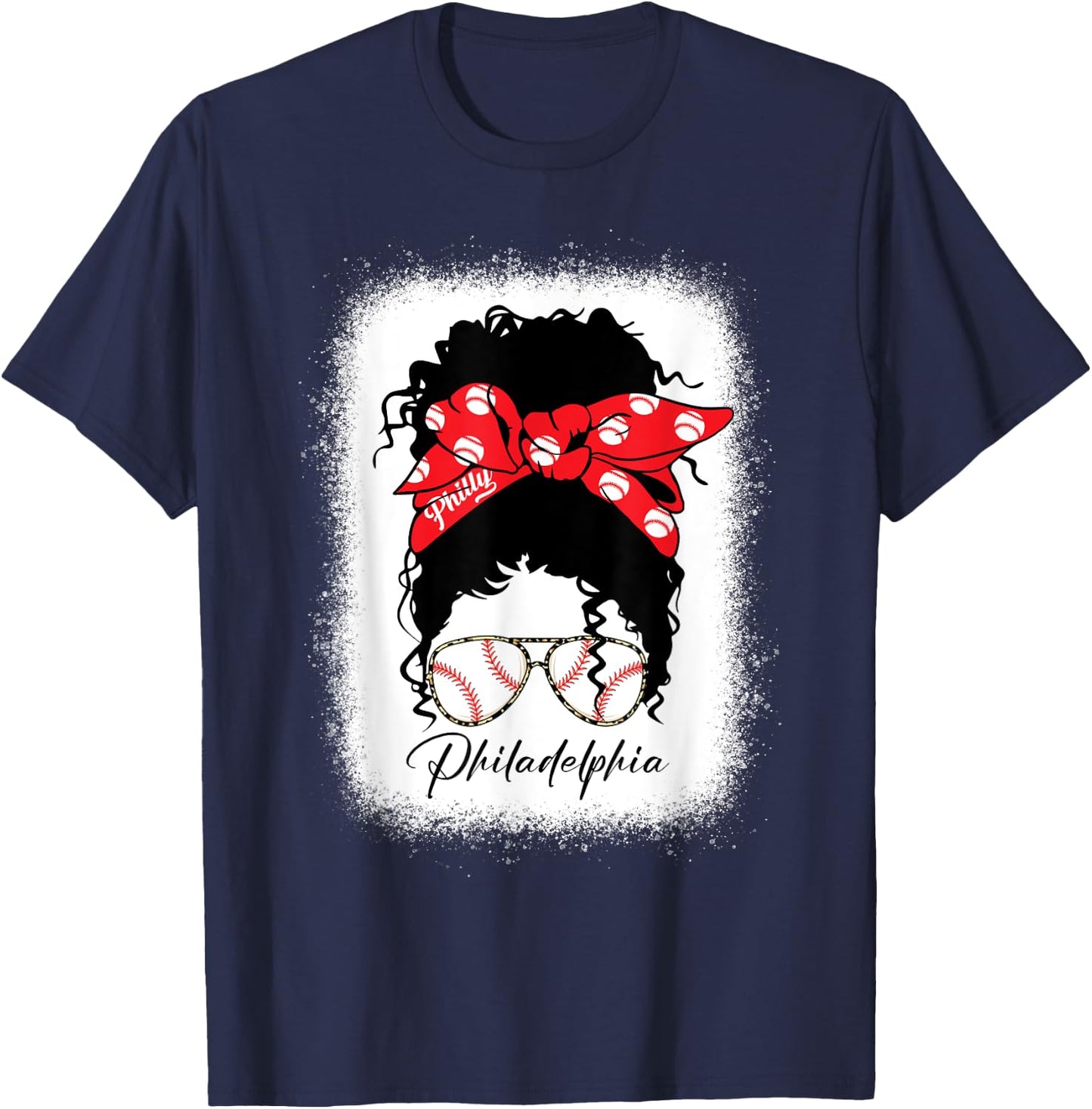 Messy Bun Bleached Baseball Fan Outfit T-Shirt - T-Shirt | Navy