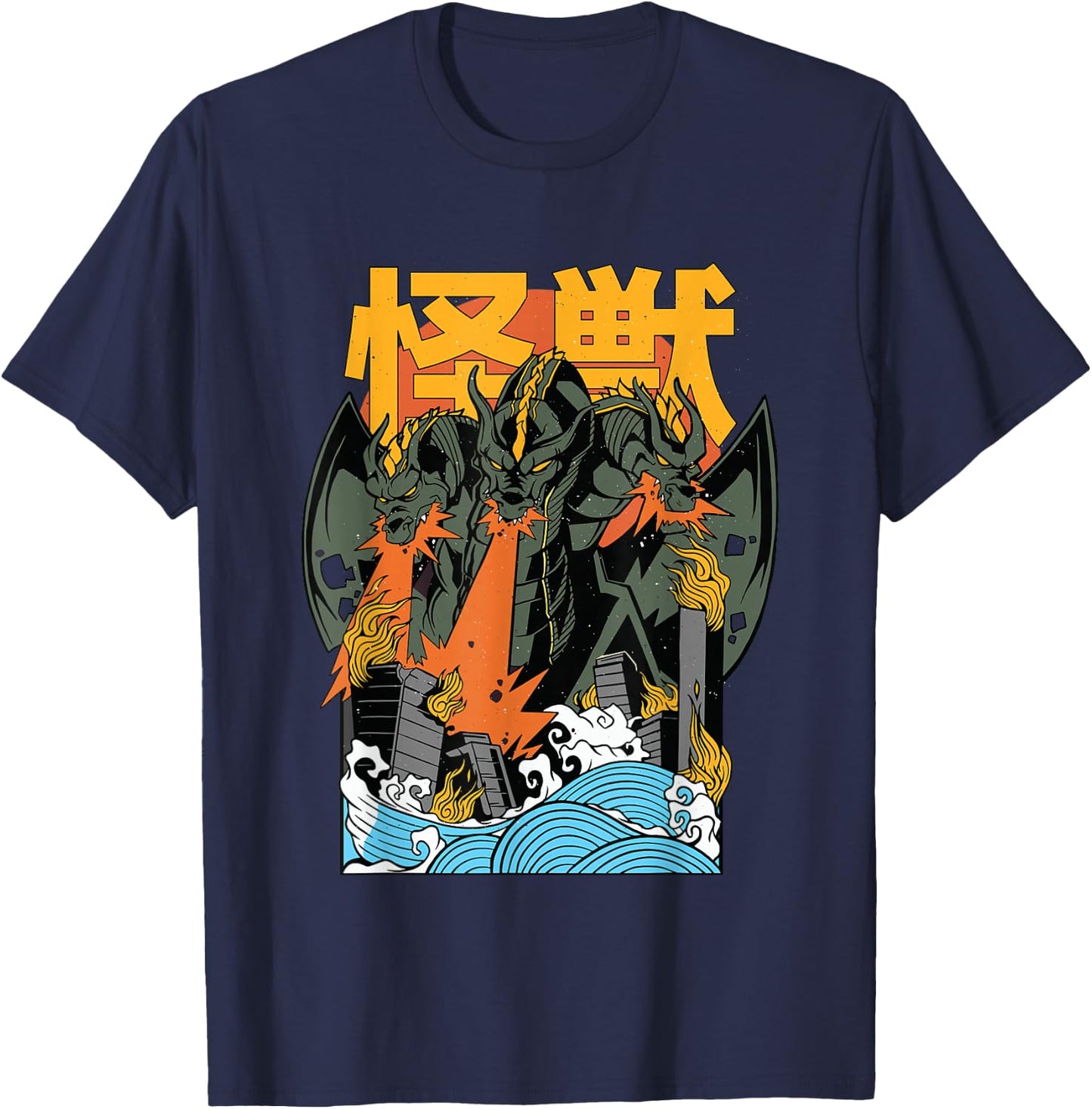 King Ghidorah Sunset Japanese T-Shirt - T-Shirt | Navy