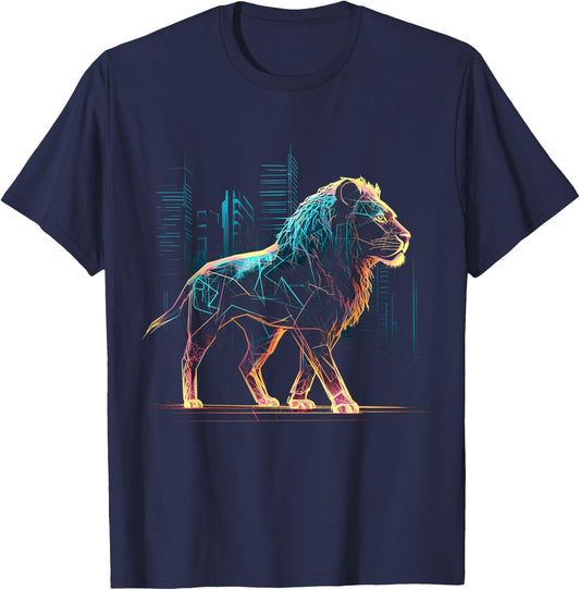 Lion Fantasy Art - Animal Architecture Motif Zoo Lion T-Shirt - T-Shirt | Navy