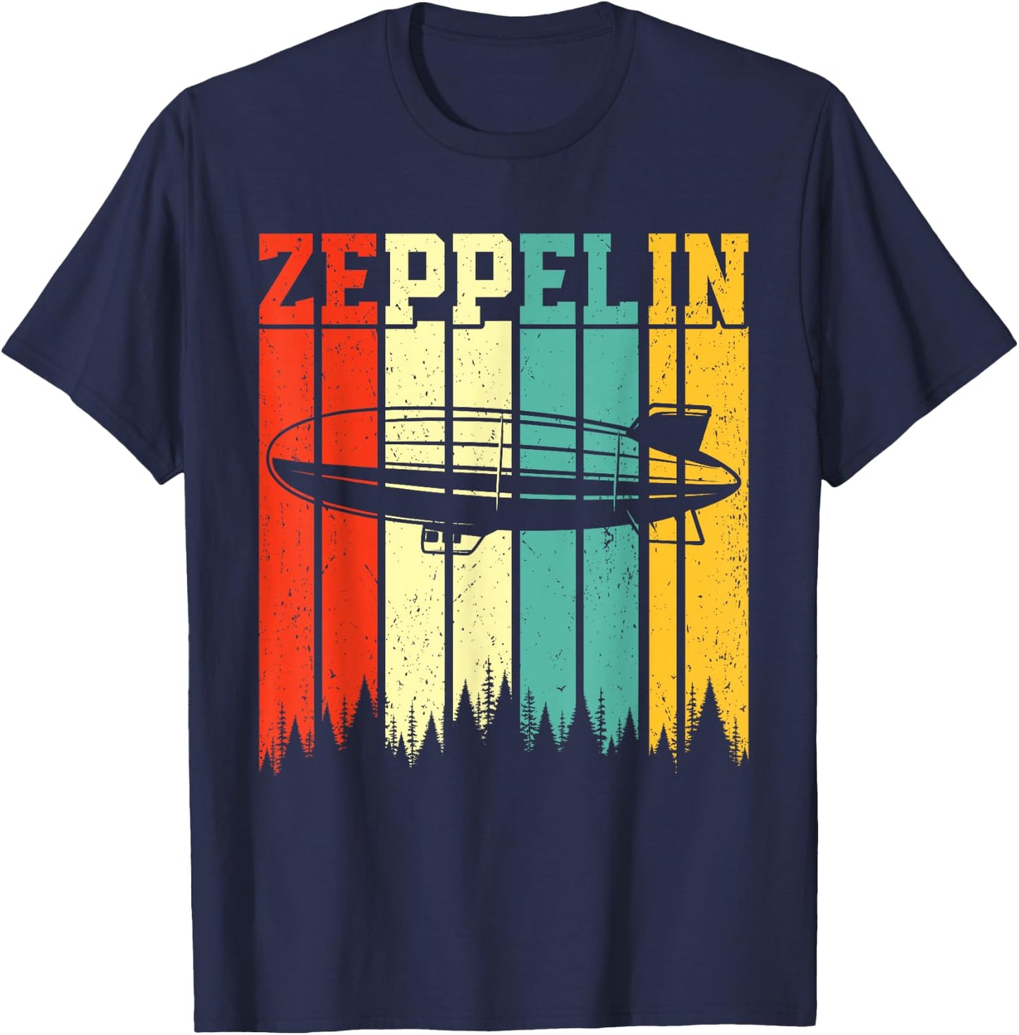 Retro Zeppelin 70s 80s Dirigible Airship Zepelin Zepplin T-Shirt - T-Shirt | Navy