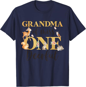 Grandma of Miss One-deer-ful Girl 1st Birthday Cute Deer T-Shirt - T-Shirt | Navy