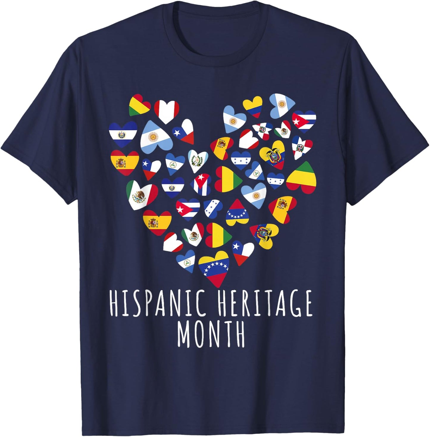 Hispanic Heritage Month all Countries Flags heart men women T-Shirt - T-Shirt | Navy