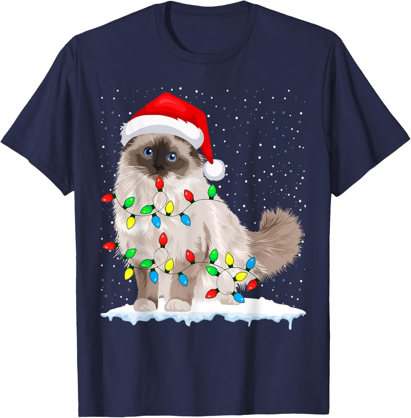 Ragdoll Cat Christmas Lights Xmas Cat Lover T-Shirt - T-Shirt | Navy