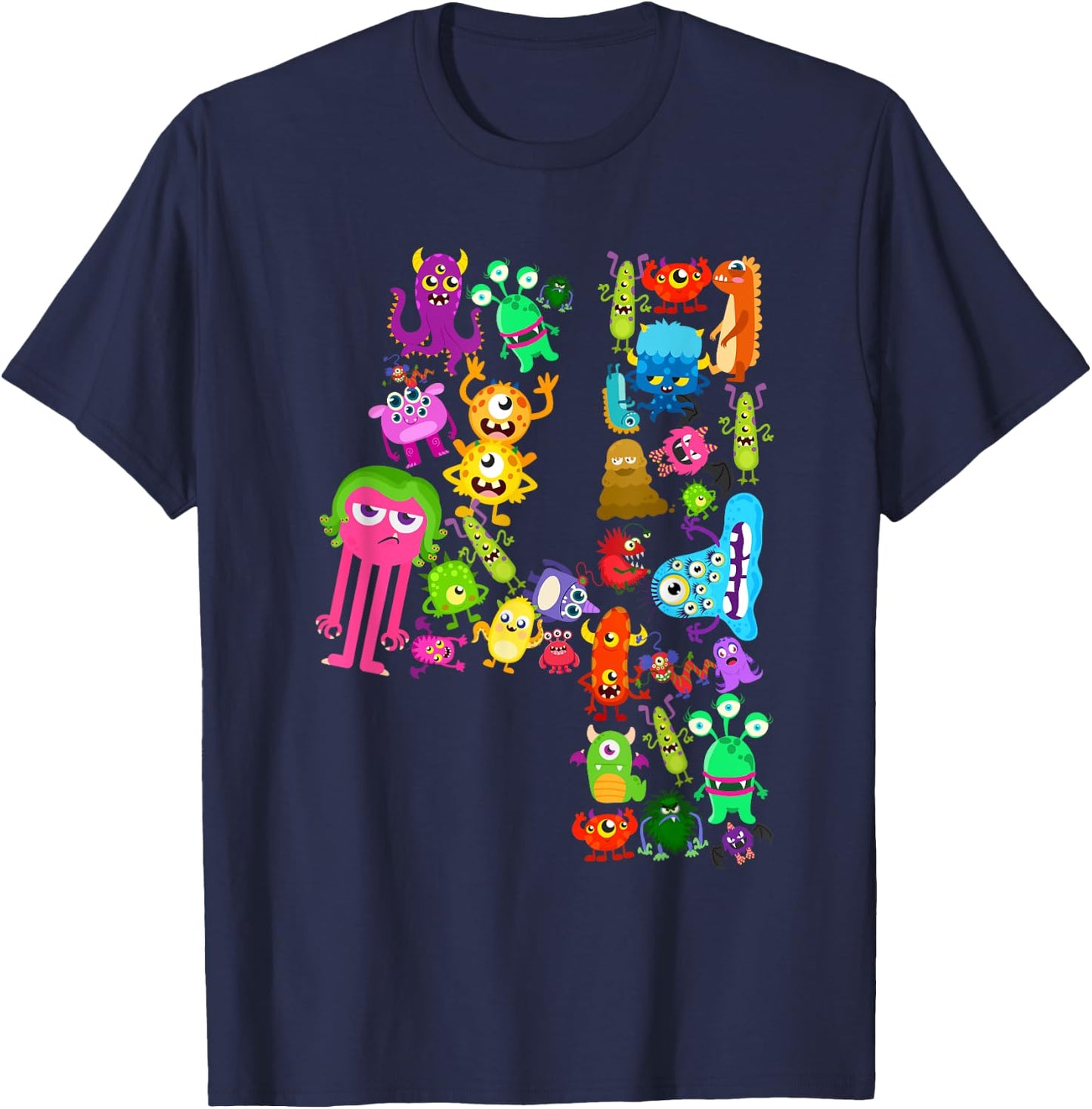 Little Monster 4 Four Years Kids 4th Birthday Party Monsters T-Shirt - T-Shirt | Navy