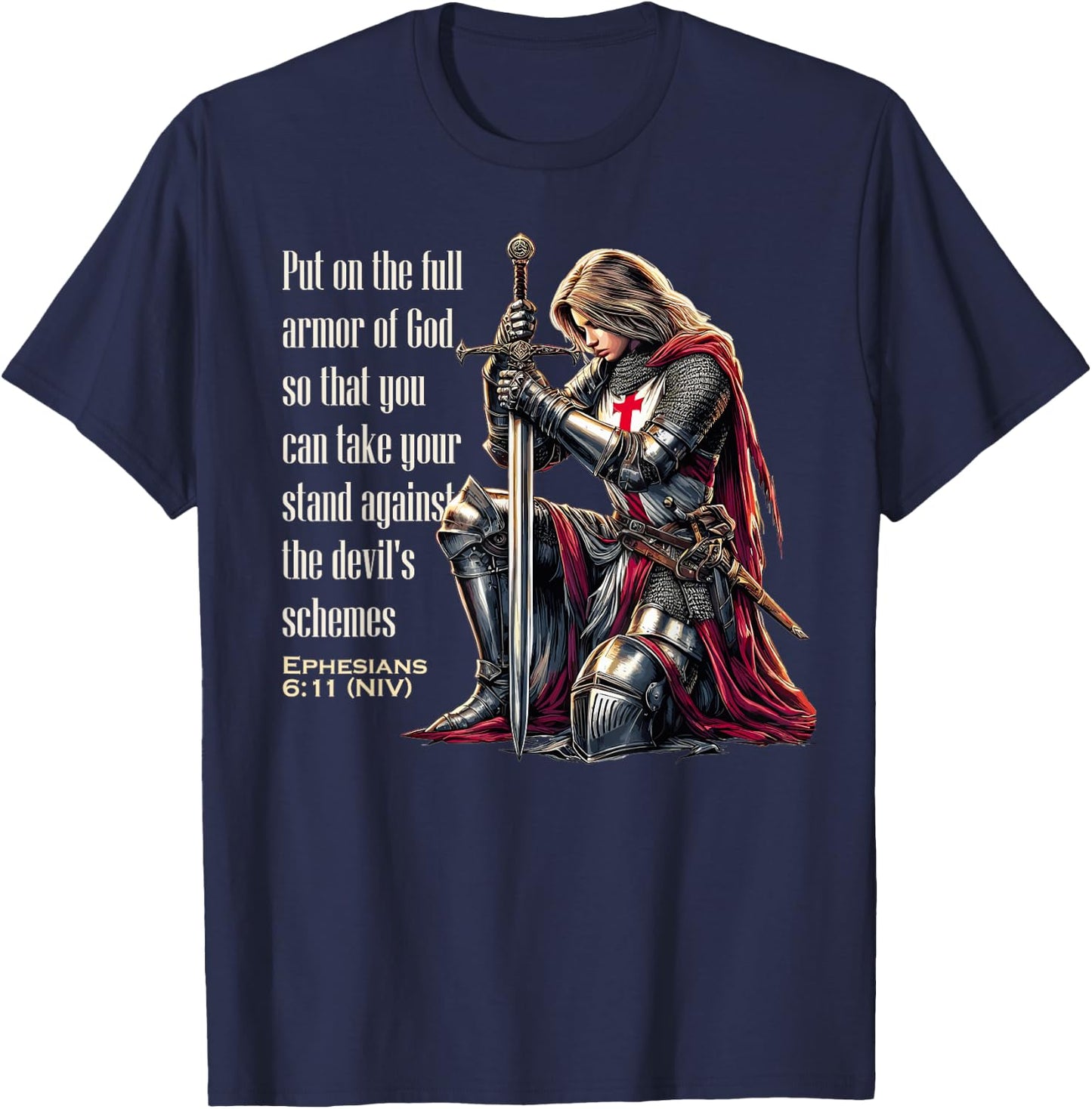 Templar Women Knight Christian Bible Verse Saying Lord T-Shirt - T-Shirt | Navy