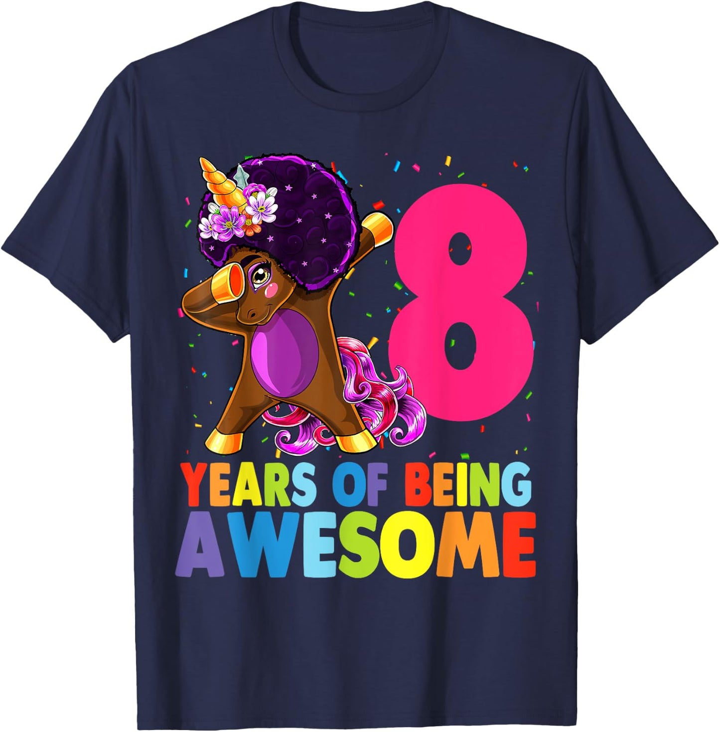 8th Birthday Dabbing Unicorn Afro Party Gift 8 Years Old T-Shirt - T-Shirt | Navy