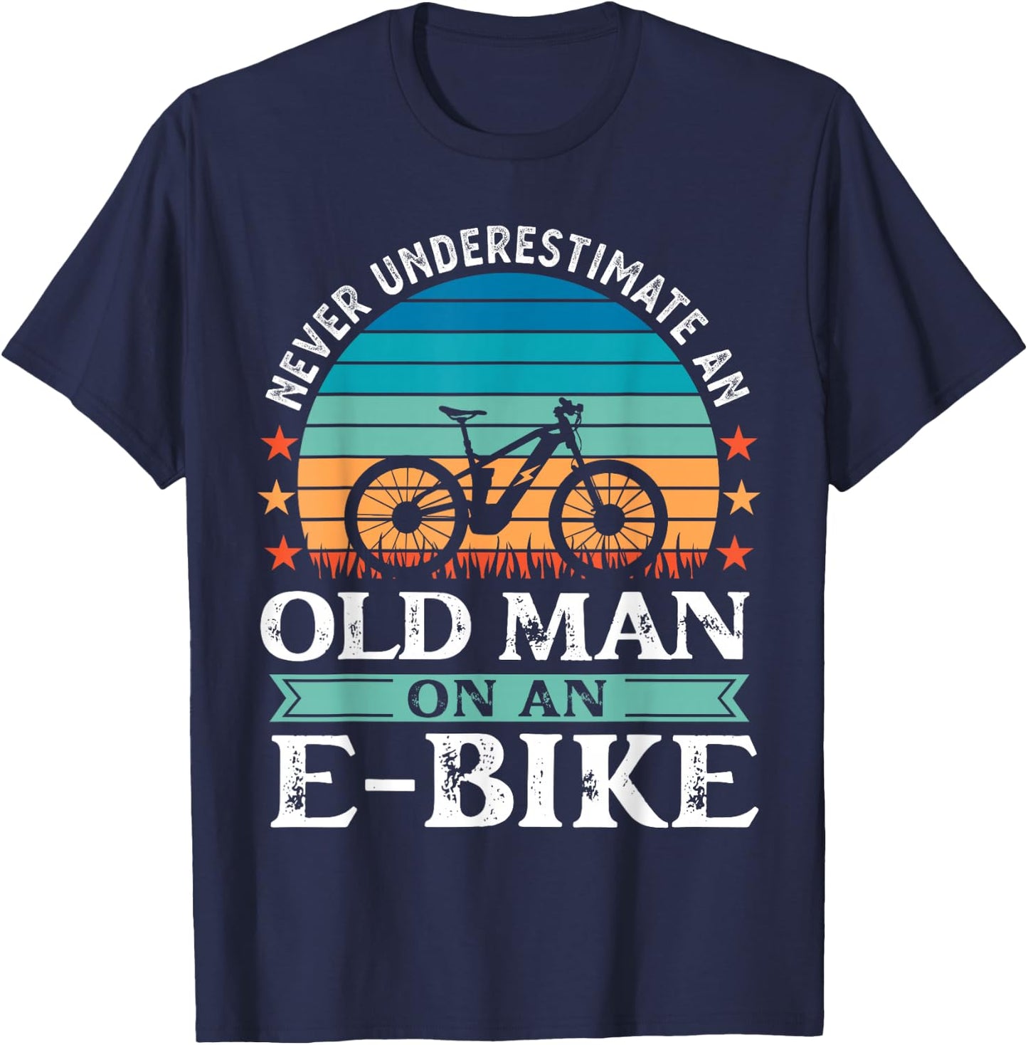 Old Man on an EBike Bicycle EMTB E-Bike Funny Retirement T-Shirt - T-Shirt | Navy