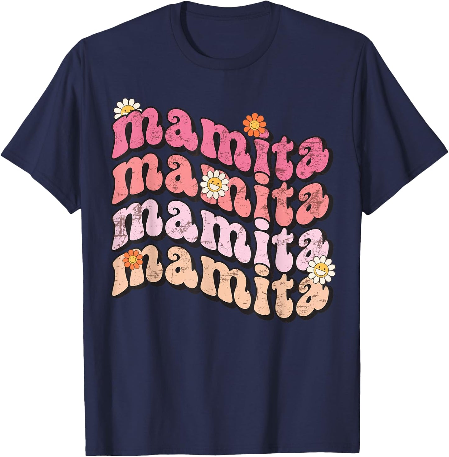 Retro Hippy Groovy Mamita , Fall Autumn Mamita Groovy T-Shirt - T-Shirt | Navy