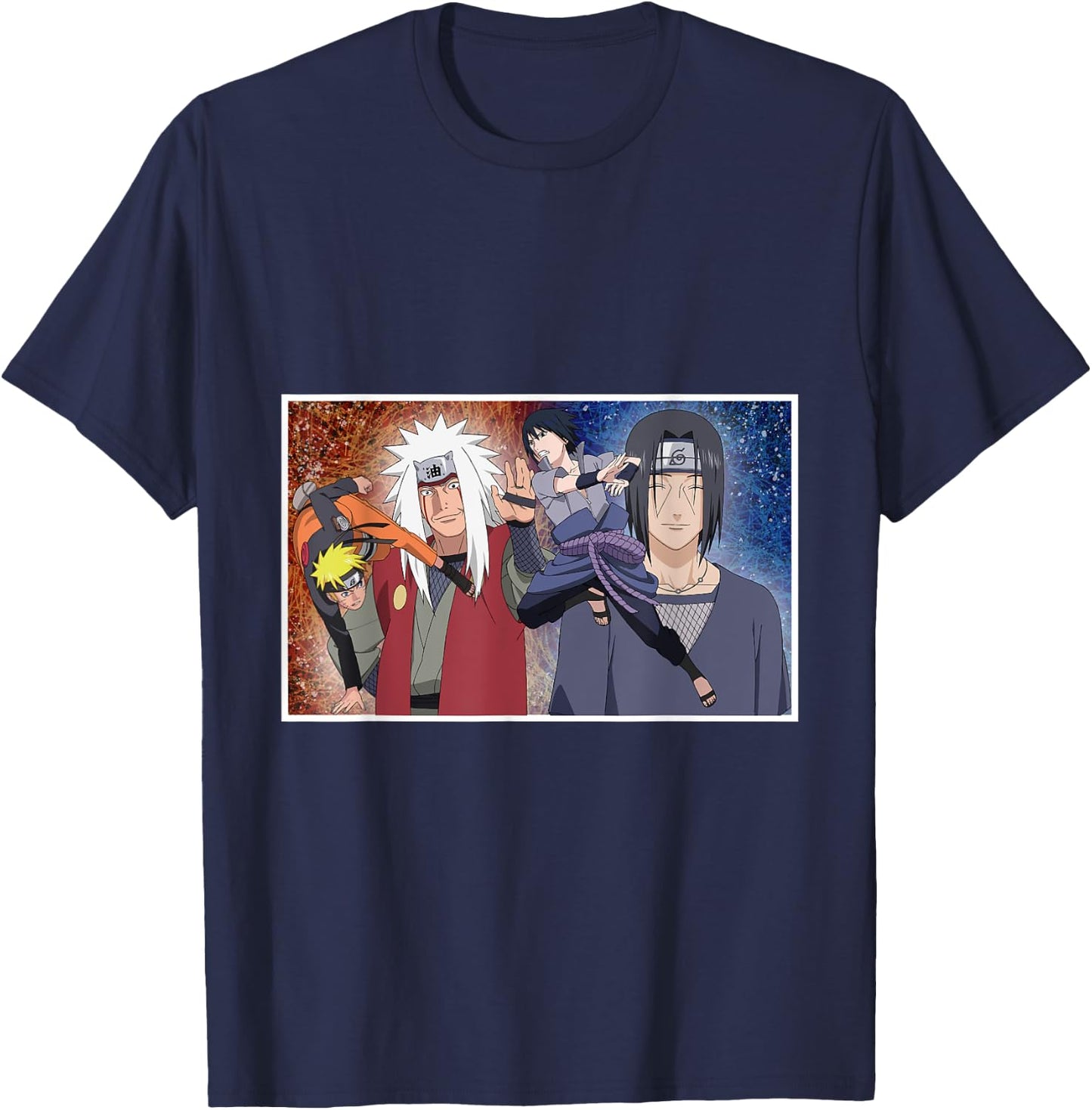 Naruto Shippuden Uzumaki & Sasuke Fighting Jiraiya Itachi T-Shirt - T-Shirt | Navy