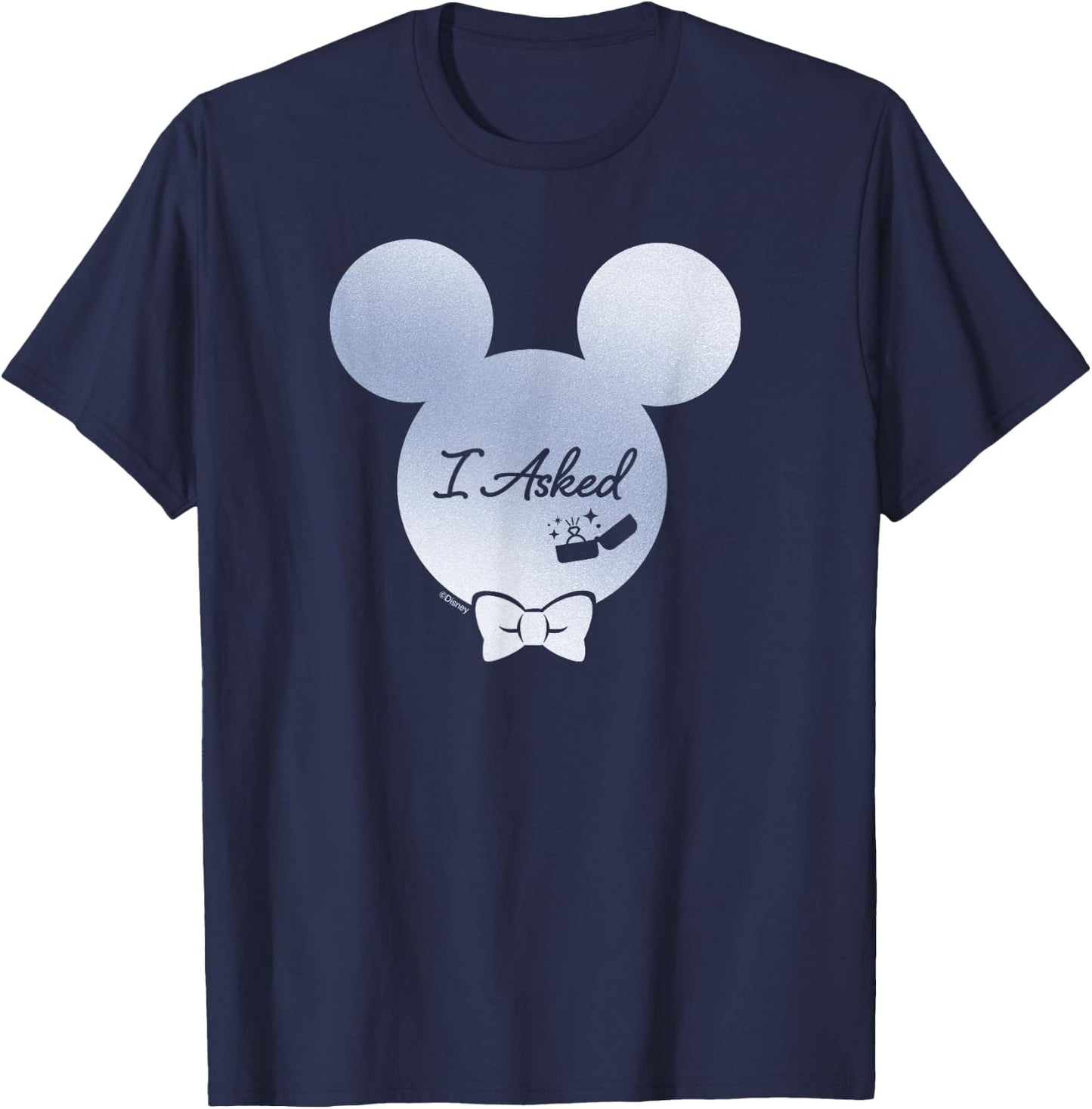 Disney I Asked Proposal Engagement Ring Bow Tie Mickey T-Shirt - T-Shirt | Navy