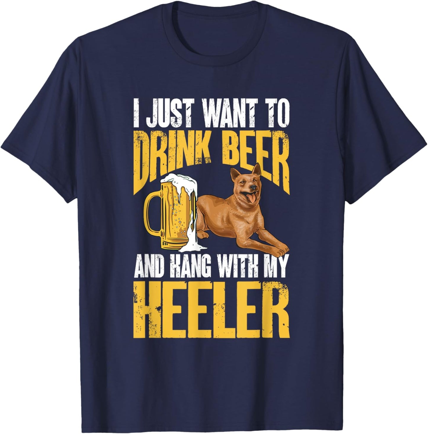 Red Heeler Drinking Beer Australian Cattle Dog Men Women T-Shirt - T-Shirt | Navy