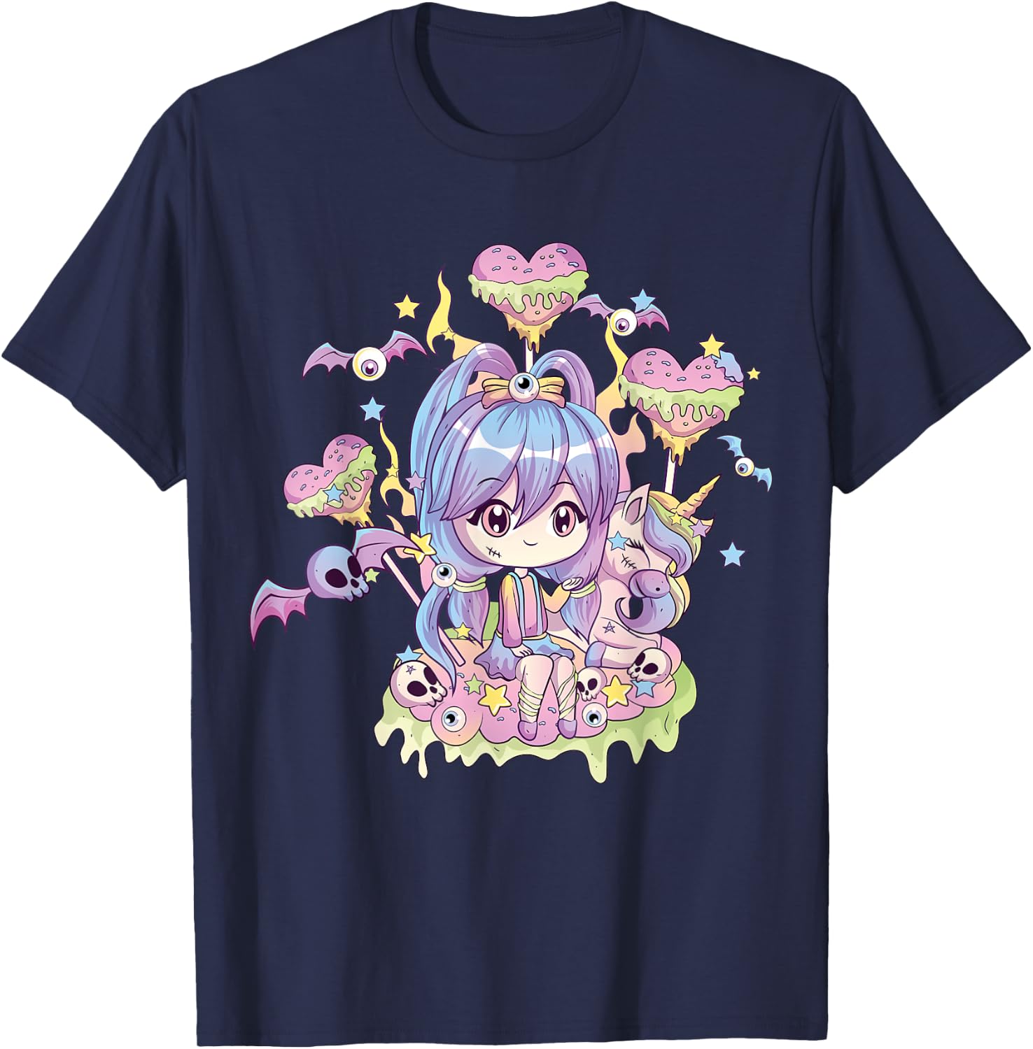 Pastel Goth Cute Creepy Girl Unicorn Kawaii Menhera Witchy T-Shirt - T-Shirt | Navy