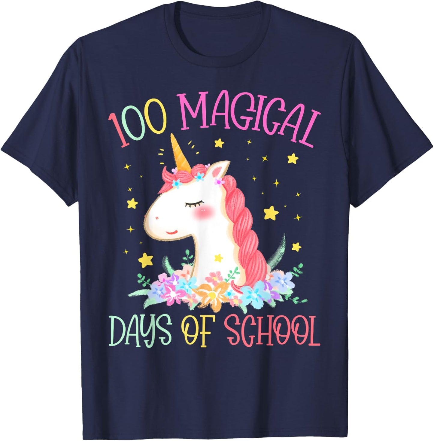 100th Day of School Unicorn 100 Magical Days Girls Teacher T-Shirt - T-Shirt | Navy