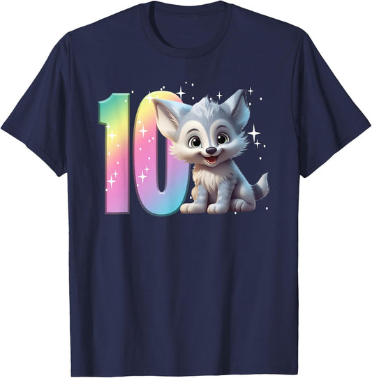 10th Birthday Wolf Shirt Birthday Girl Double Digits Wolves T-Shirt - T-Shirt | Navy