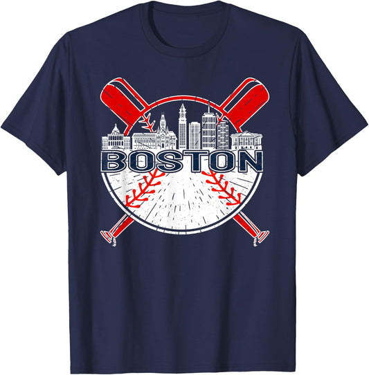 Softball Vintage Boston Baseball T-Shirt - T-Shirt | Navy