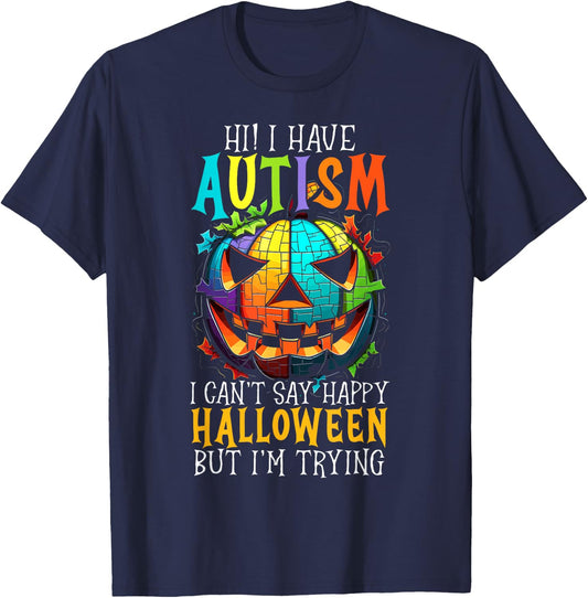 Autism Halloween Puzzle Trick Or Treat Autism Awareness T-Shirt - T-Shirt | Navy