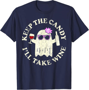 Funny Halloween Keep the Candy I'll Take the Wine Ghost T-Shirt - T-Shirt | Navy