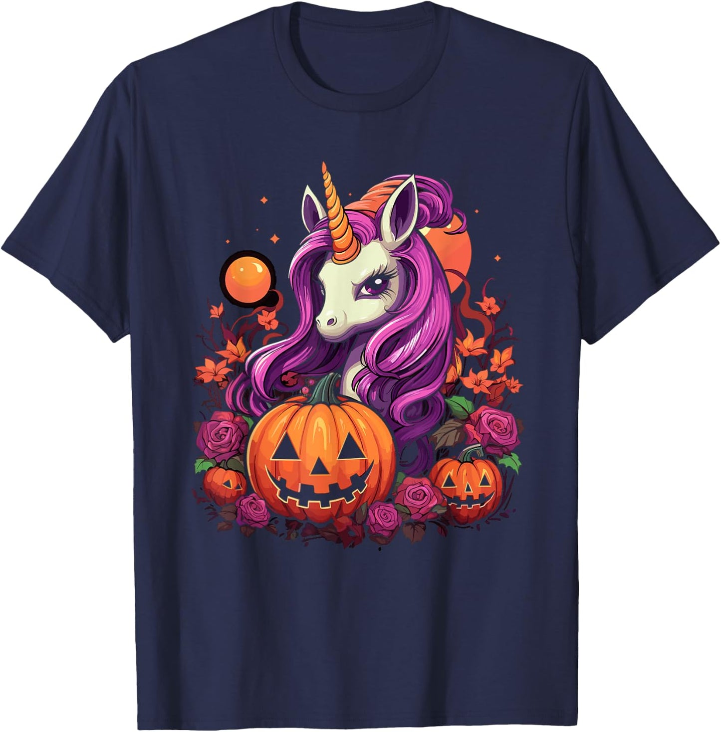 Cute Halloween Girly Halloween Unicorn Halloween Pumpkin T-Shirt - T-Shirt | Navy