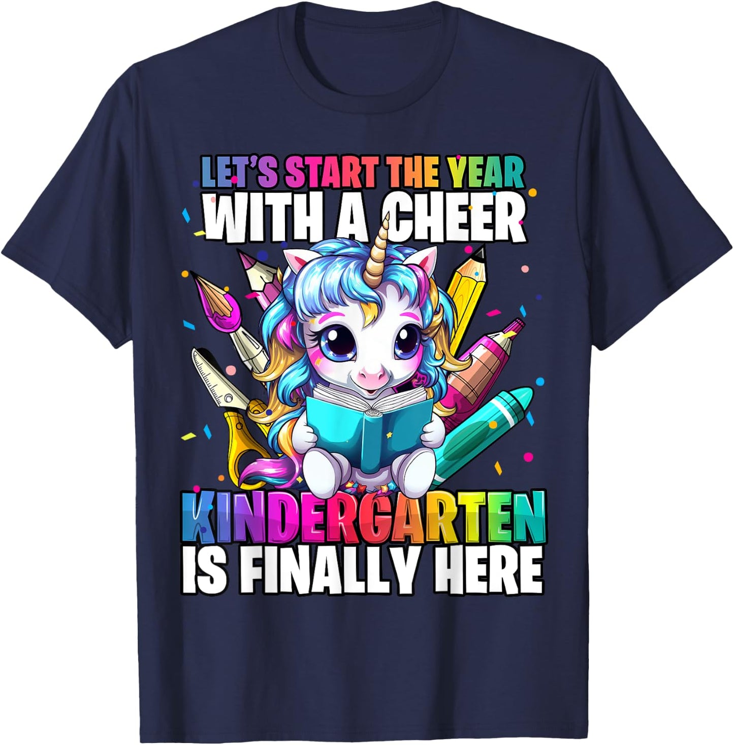 Unicorn Kindergarten Back to School First Day of School Girl T-Shirt - T-Shirt | Navy
