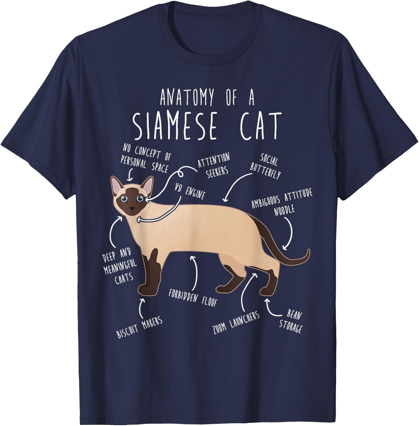 Siamese Cat Anatomy Funny Cute Pet Siamese Mom Dad Black Cat Women Kids T-Shirt - T-Shirt | Navy