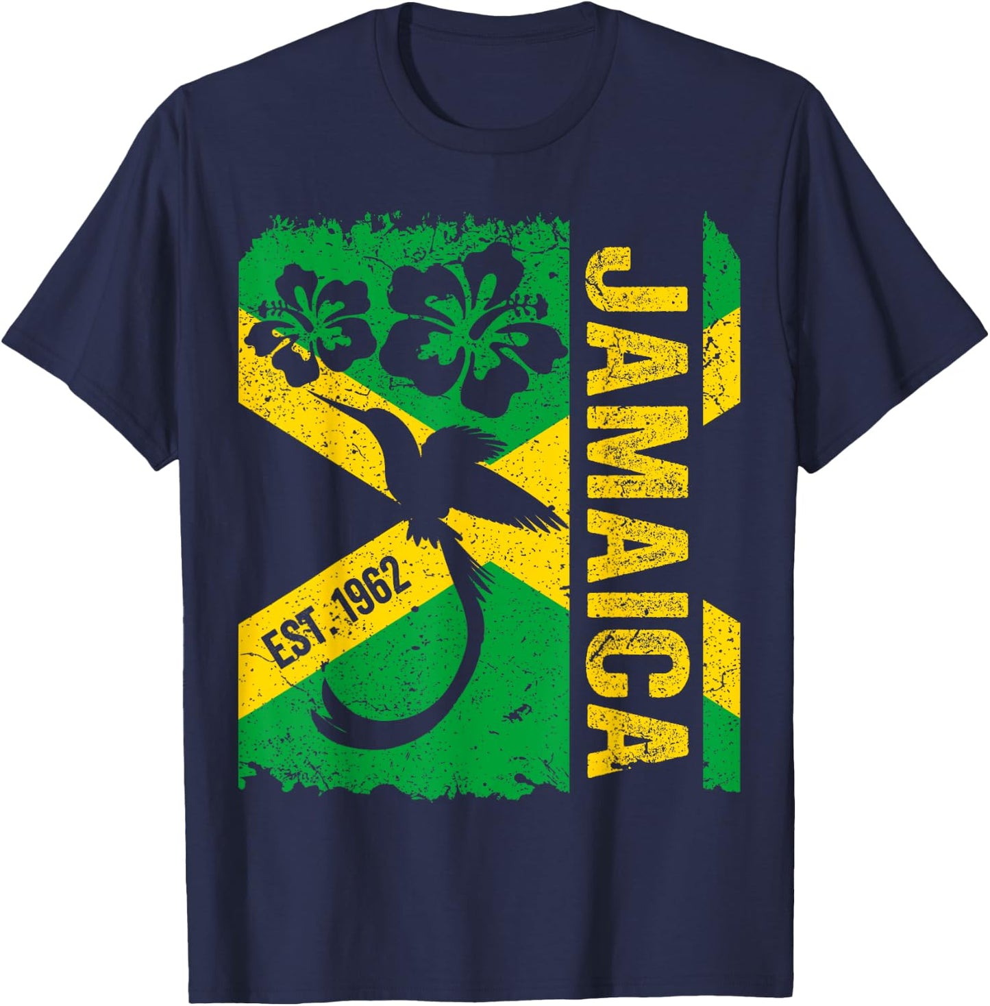 Jamaica Doctor Bird 1962 Independence Distress Jamaican Flag T-Shirt - T-Shirt | Navy