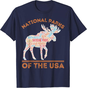 National Parks Moose Hiking Travel Camping Outdoors USA T-Shirt - T-Shirt | Navy