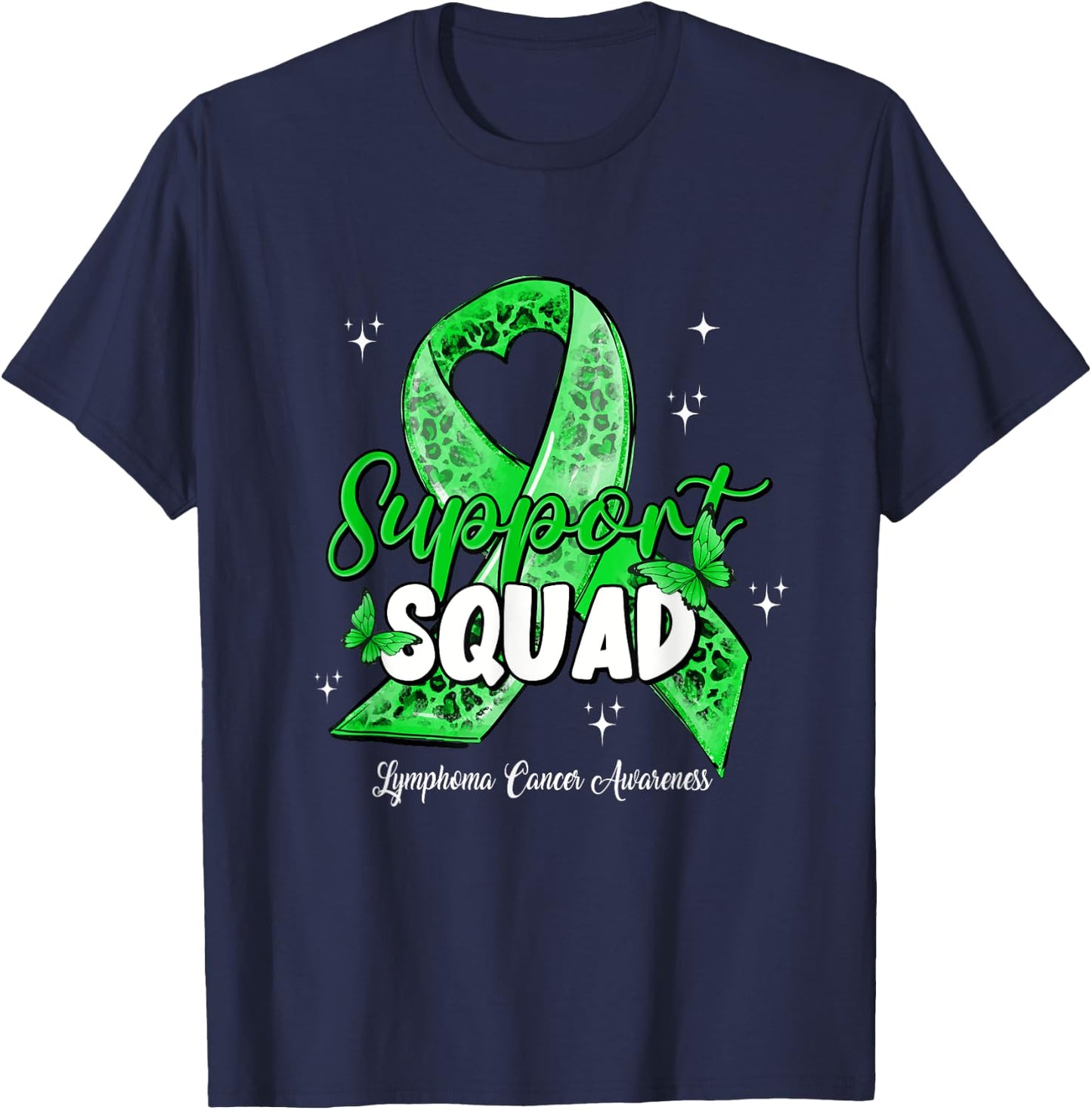 Support Squad Butterfly Green Ribbon Lymphoma Cancer Gifts T-Shirt - T-Shirt | Navy