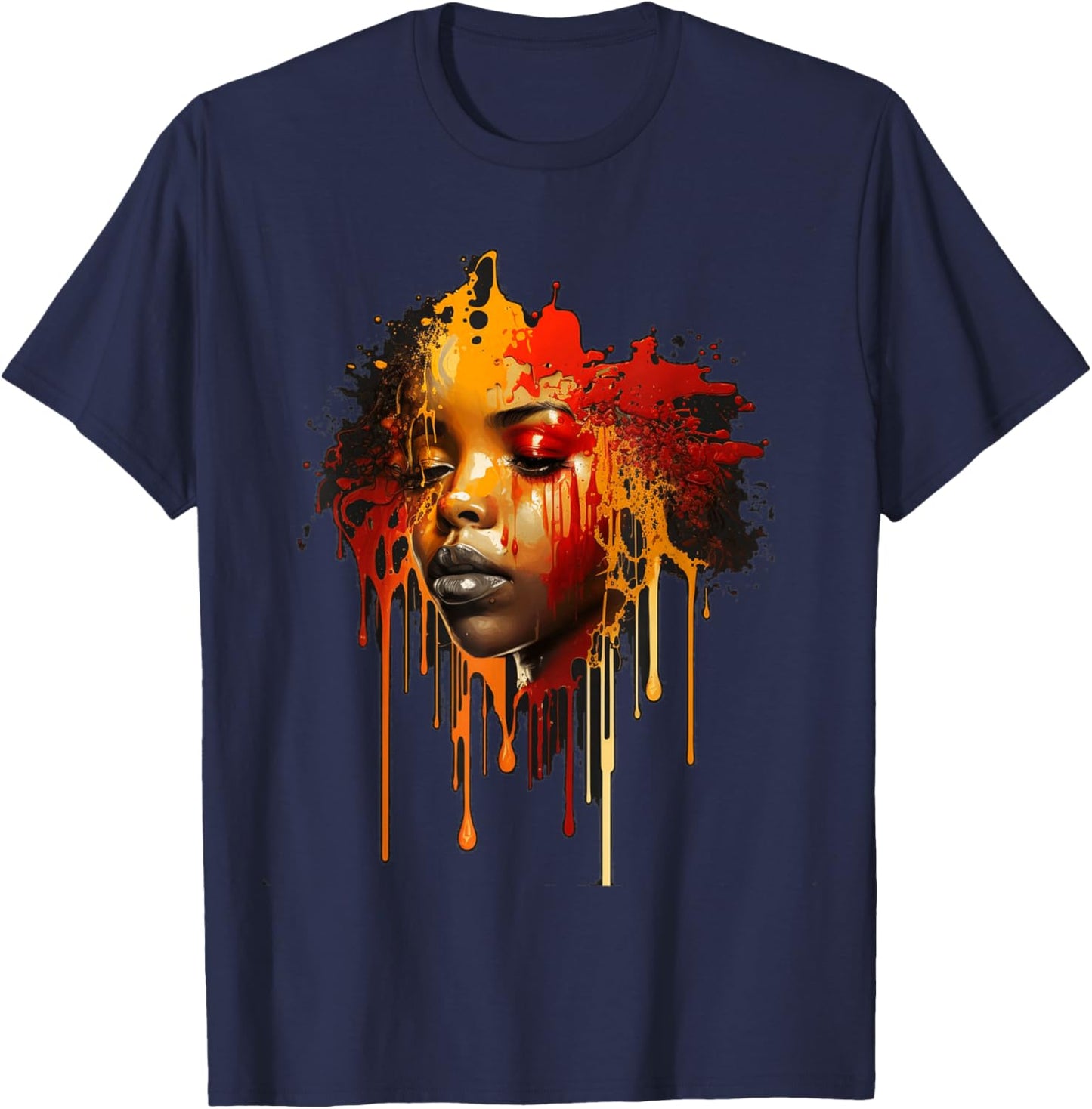 Black Queen Melanin Dripping Art Black History T-Shirt - T-Shirt | Navy