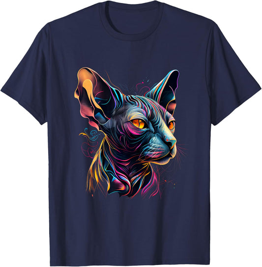 Sphynx Cat Lovers Colorful Pop Art Syphnx Cat Men Women Girls Kids T-Shirt - T-Shirt | Navy
