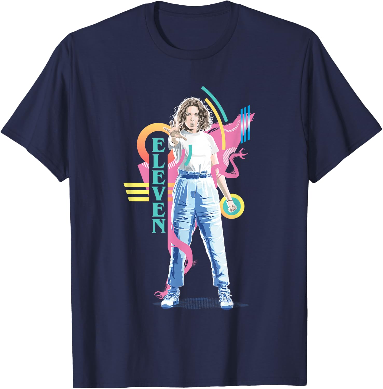 Stranger Things Vintage Retro Eleven Superpowered 80's Icon T-Shirt - T-Shirt | Navy