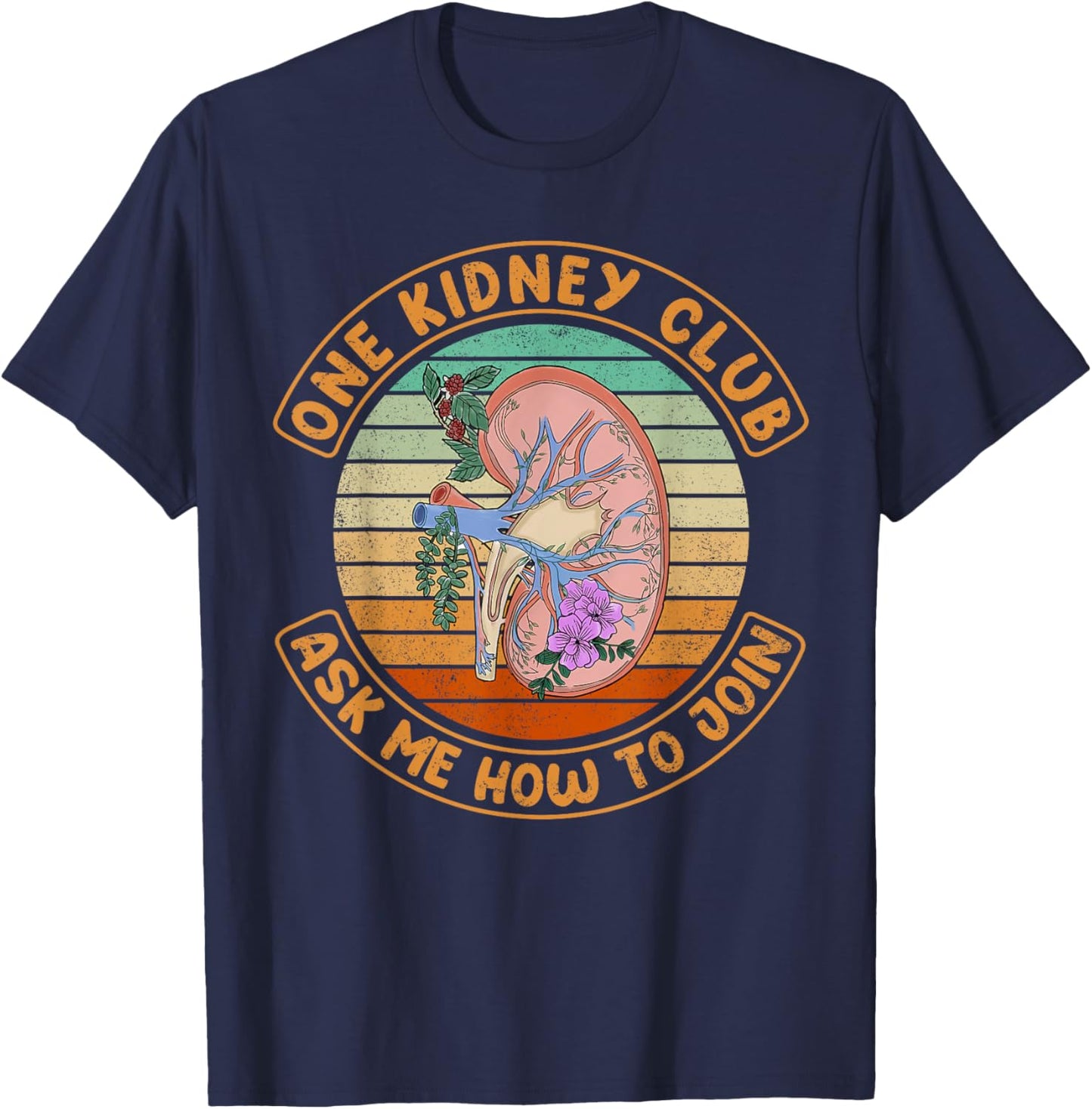 Vintage Funny Kidney Transplant One Kidney Club T-Shirt - T-Shirt | Navy
