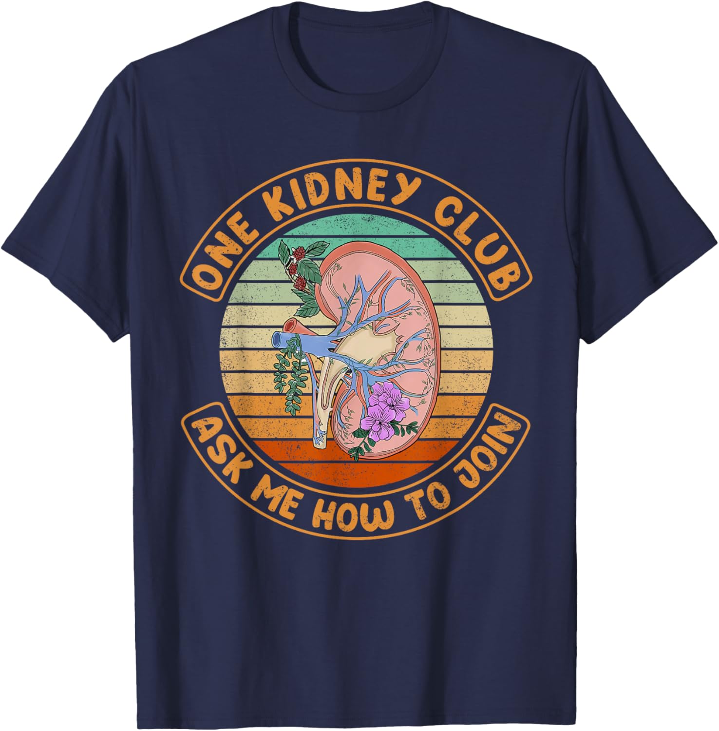 Vintage Funny Kidney Transplant One Kidney Club T-Shirt - T-Shirt | Navy