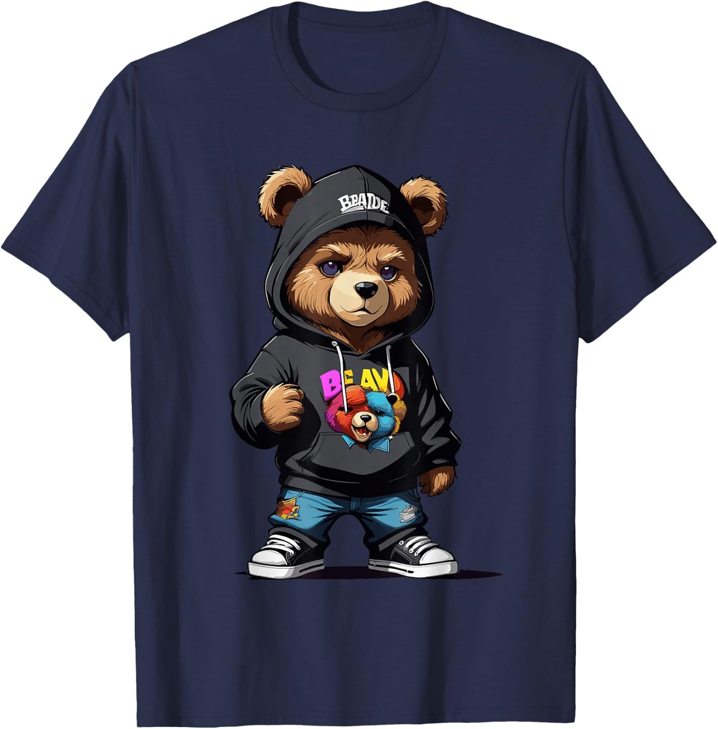 Teddy Bear Gangster in Cool Hip-Hop Outfit T-Shirt - T-Shirt | Navy