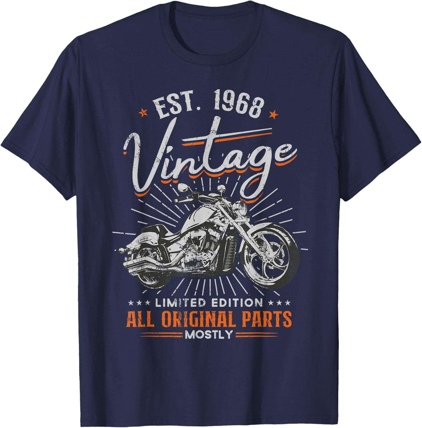 Est 1968 Vintage All Original Parts Motorcycle 55th Birthday T-Shirt - T-Shirt | Navy