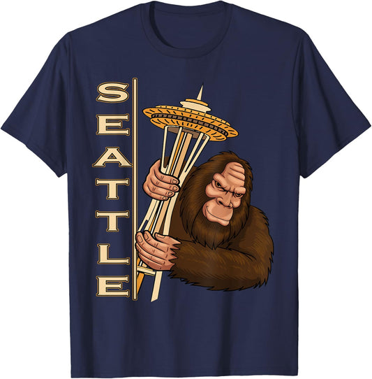 Pacific Northwest Seattle Sasquatch Space Needle Souvenir T-Shirt - T-Shirt | Navy
