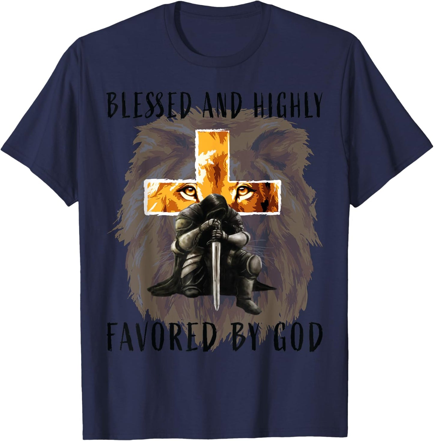 Blessed Favored Christian Religious Messages Lion Saying Men T-Shirt - T-Shirt | Navy