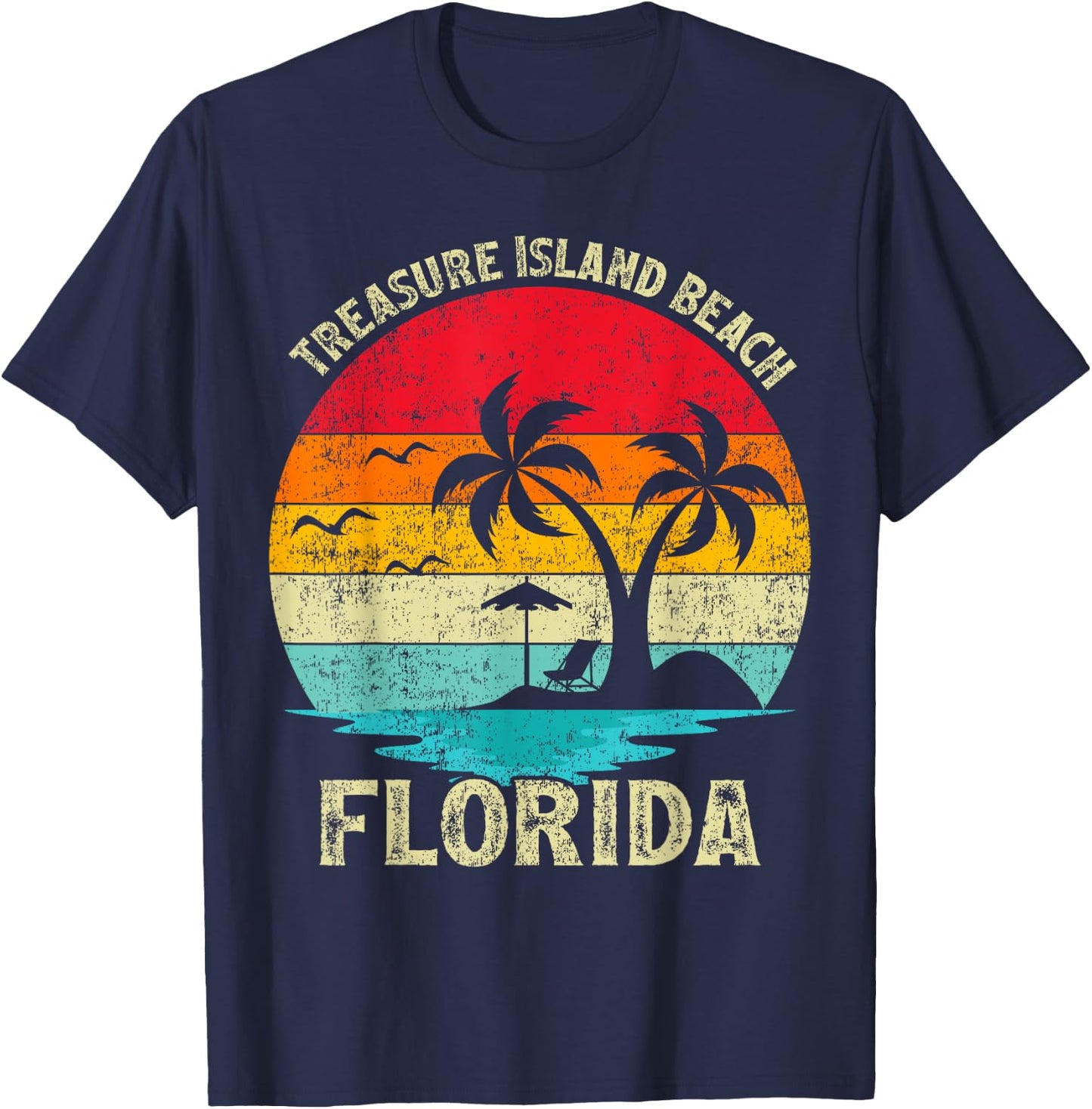Family Vacation Vintage Retro Florida Treasure Island Beach Men Women Girls Kids T-Shirt - T-Shirt | Navy