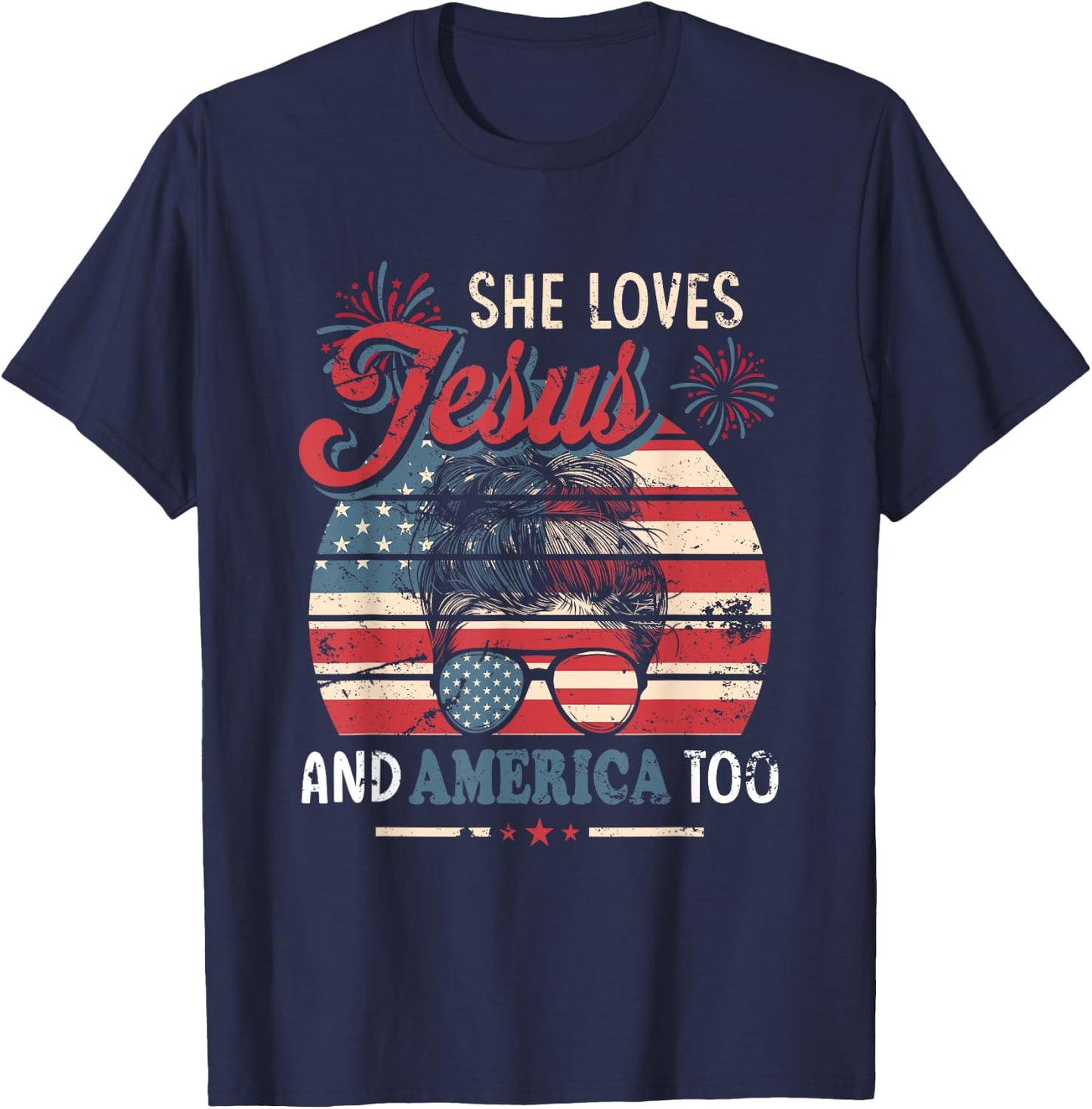 She Loves Jesus And America Too 4th of July Christian Lover Men T-Shirt - T-Shirt | Navy
