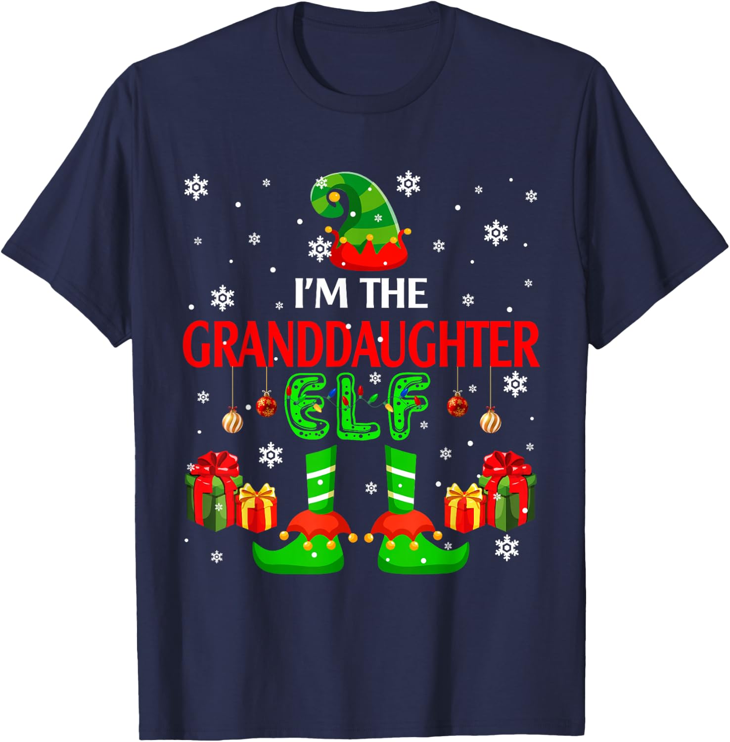 I'm The Granddaughter Elf Cute Xmas Elf Costume Funny Family T-Shirt - T-Shirt | Navy