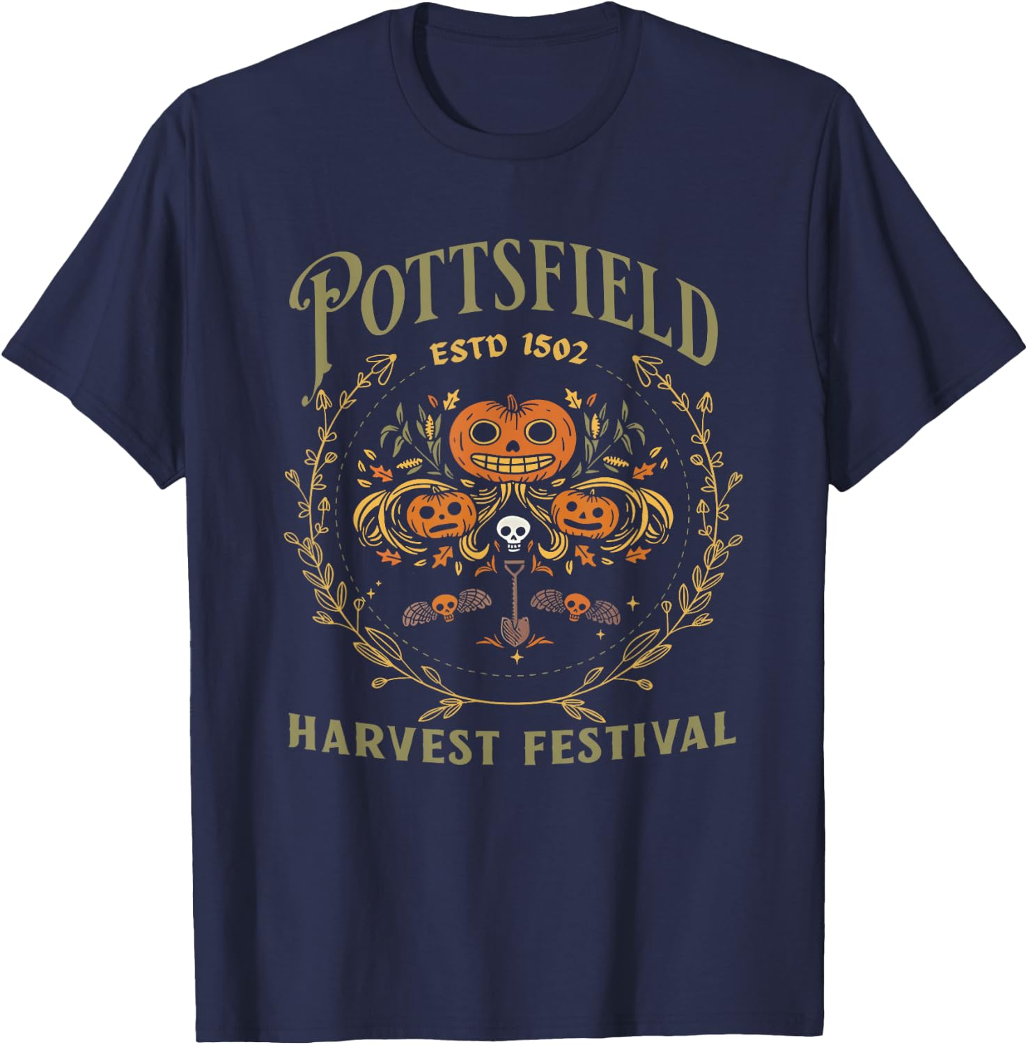 Pottsfield Harvest Festival Retro Vegetables - Black Halloween -Adults Short Sleeve - Small T-Shirt - T-Shirt | Navy