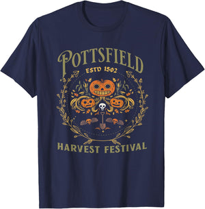 Pottsfield Harvest Festival Retro Vegetables - Black Halloween -Adults Short Sleeve - Small T-Shirt - T-Shirt | Navy
