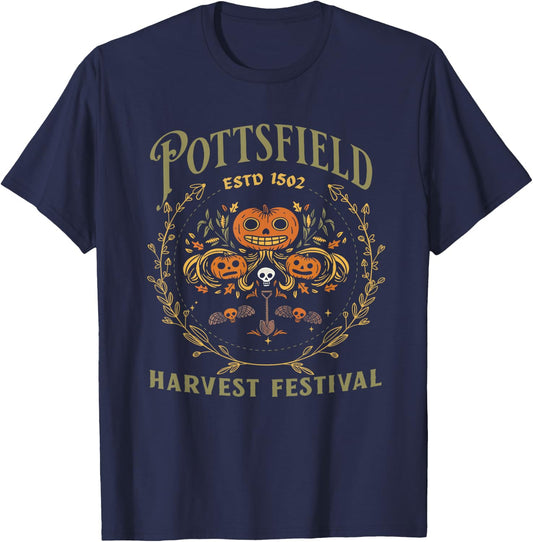 Pottsfield Harvest Festival Retro Vegetables - Black Halloween -Adults Short Sleeve - Small T-Shirt - T-Shirt | Navy