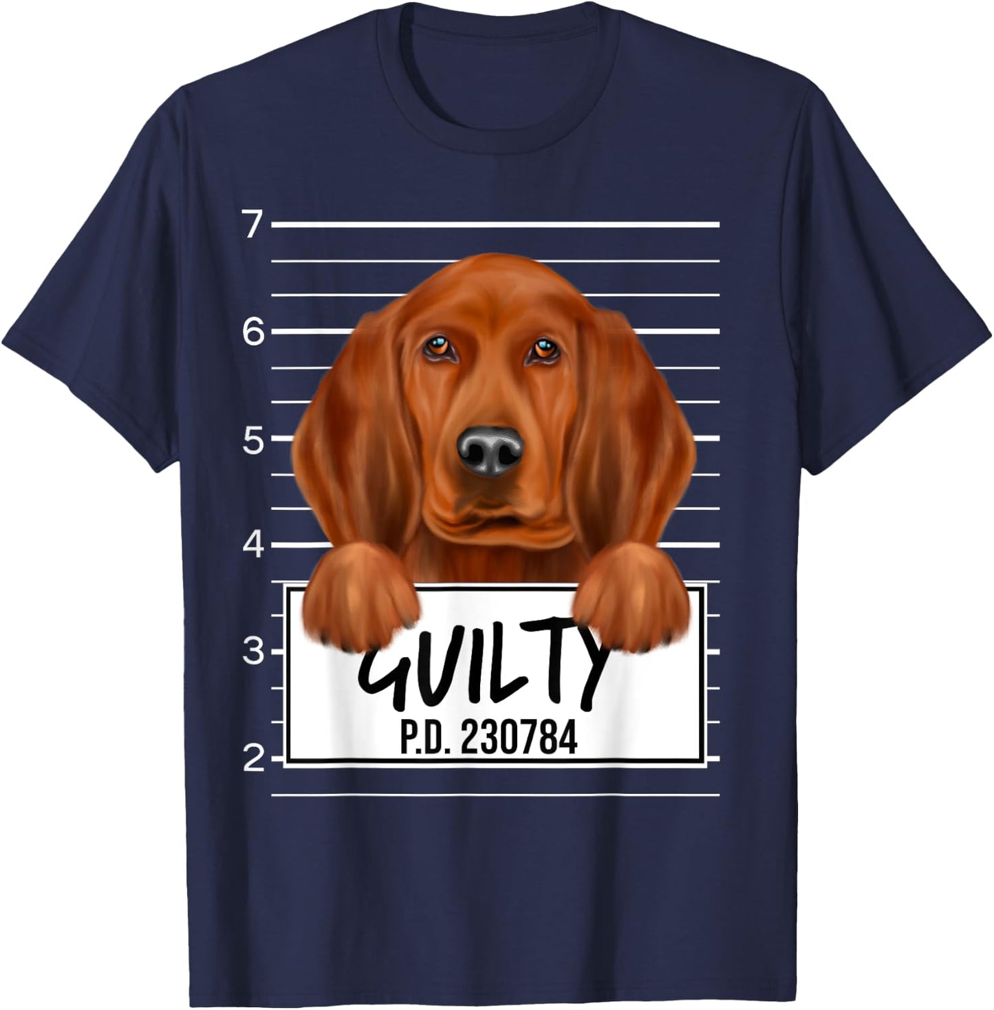 Funny Redbone Coonhound Mugshot Guilty Dog Men Women Kids T-Shirt - T-Shirt | Navy