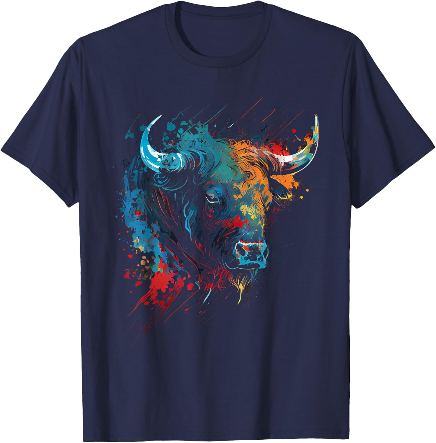 Bull Colourful Bull Riding Meat Favourite Animal Bull Fan T-Shirt - T-Shirt | Navy