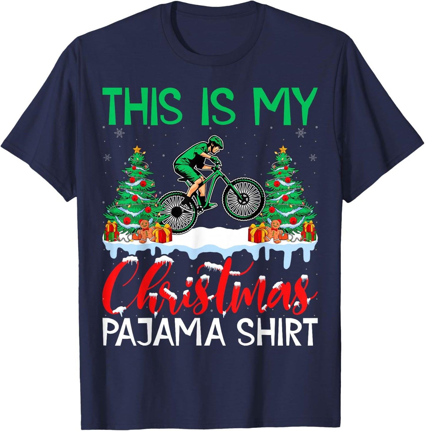 Mountain Biking Xmas Pajama Shirt Mountain Biker Christmas T-Shirt - T-Shirt | Navy