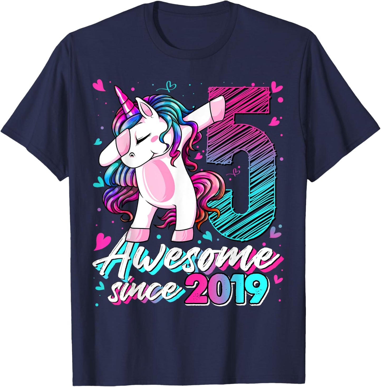 5 Years Old Flossing Unicorn Gifts 5th Birthday Girl Party T-Shirt - T-Shirt | Navy