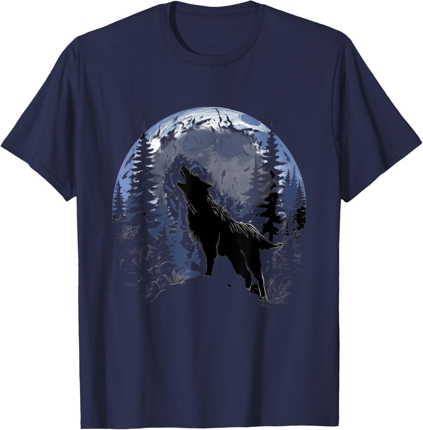 Lone Wolf Call in Full Moon Light T-Shirt - T-Shirt | Navy