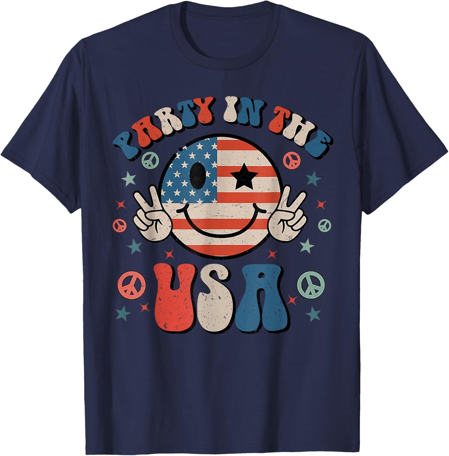 Party in The USA 4th of July Preppy Smile Kids Men Women T-Shirt - T-Shirt | Navy