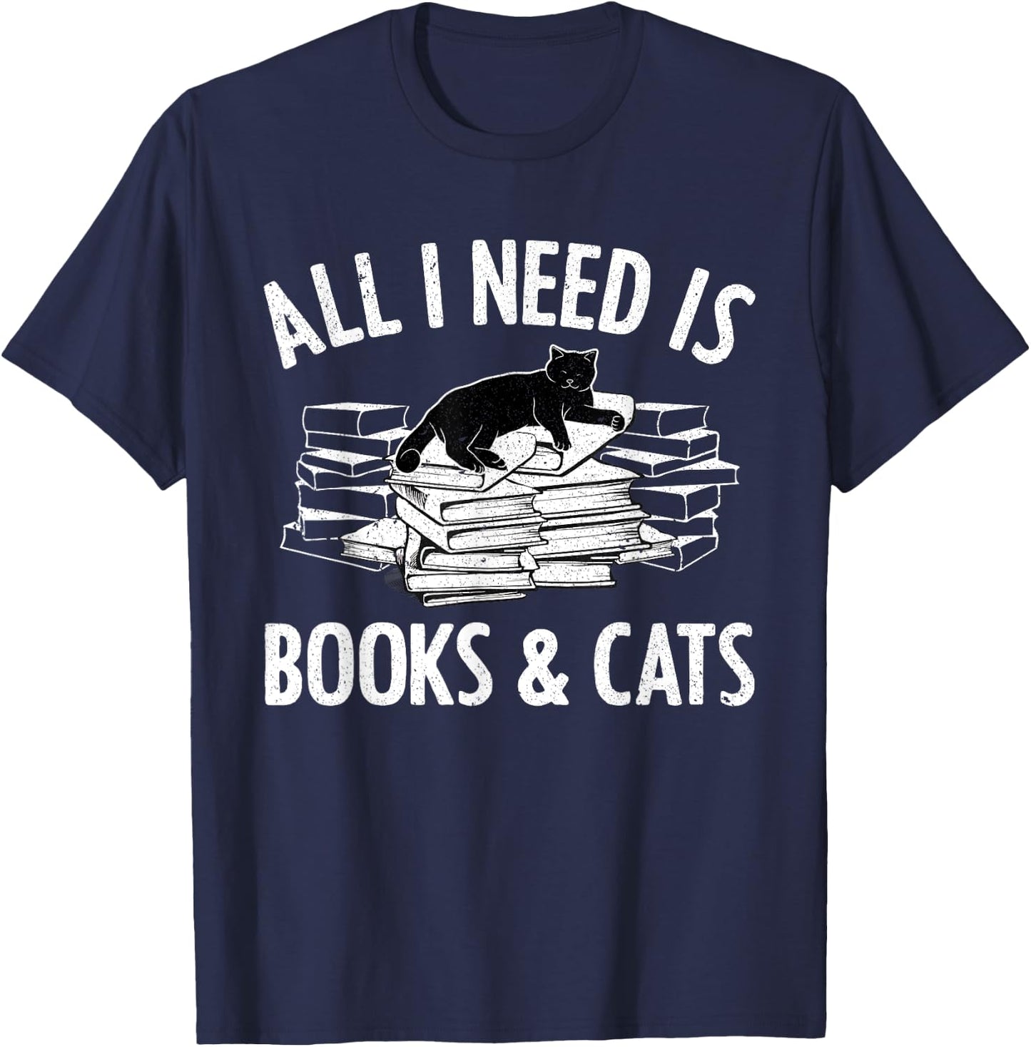 Cat Book Women Novel Book Lovers Reading Librarian T-Shirt - T-Shirt | Navy